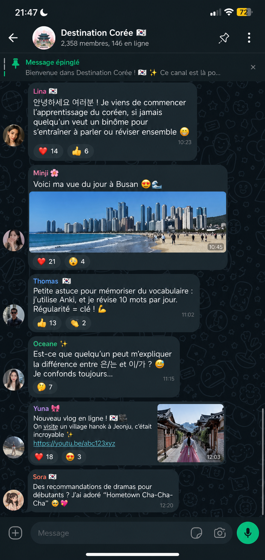 Conversation WhatsApp dans la communauté VIP